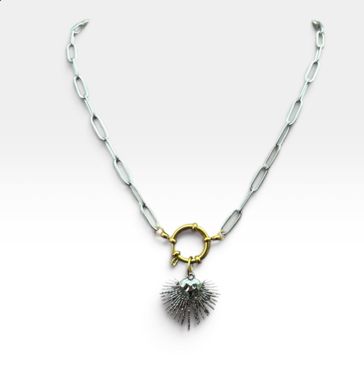 Gold Sacred Heart Necklace: 18K Gold-Plated Paperclip Chain