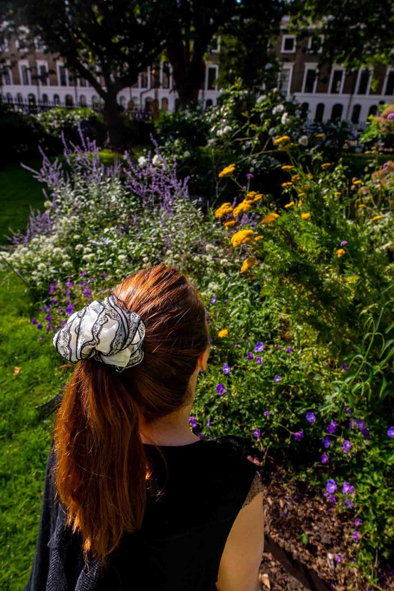 XL White and Black Chiffon-Lace Chic Scrunchie
