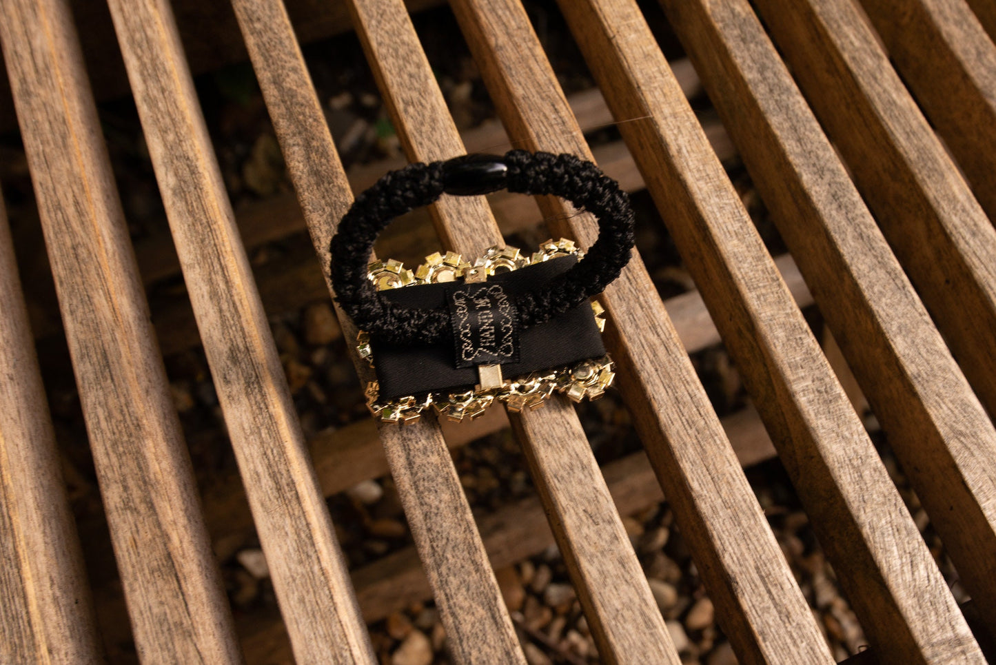 Spellbinding Rectangular Baroque Full Rhinestone Hair Ties With Round Elastic black Scrunchie tie.