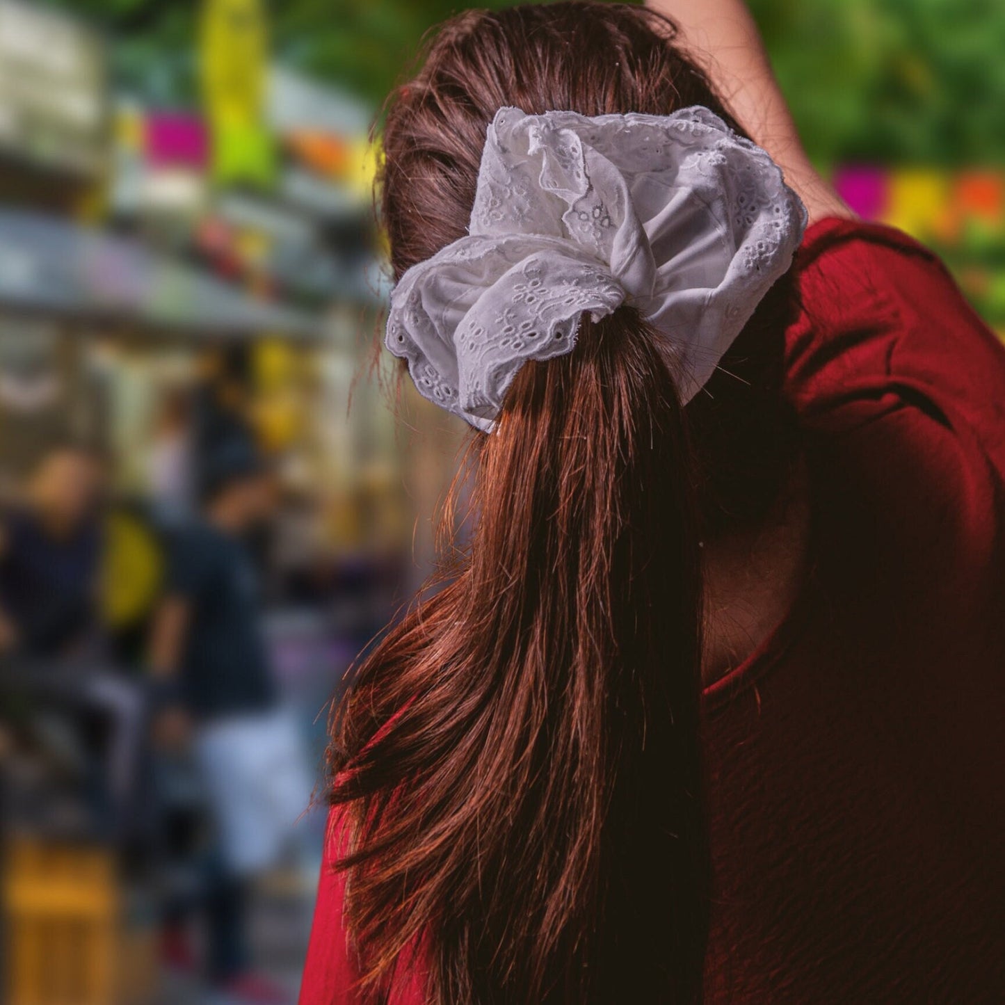White Lace Scrunchie: Jumbo Cotton Hair-Tie
