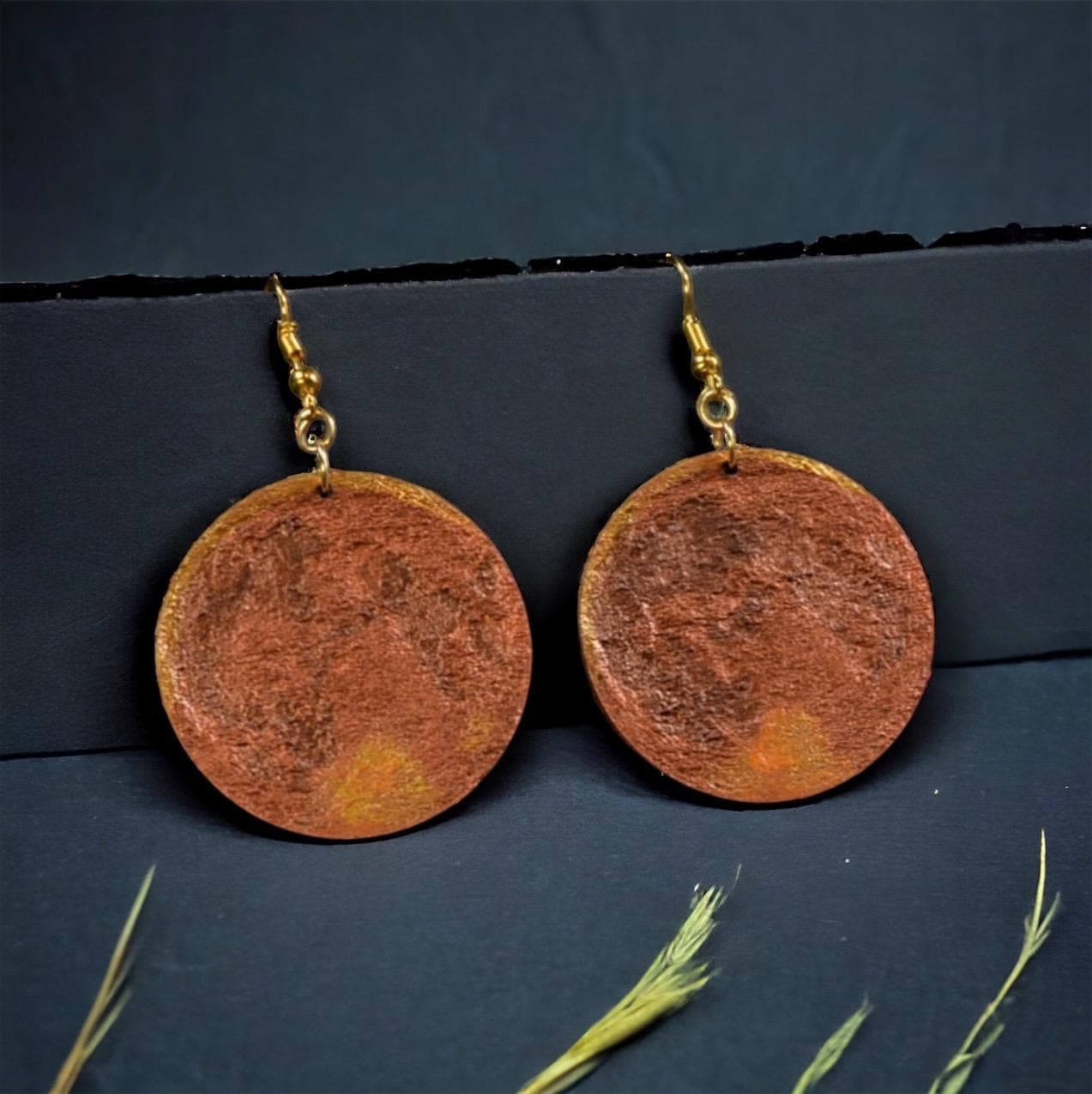 Stunning Wooden ‘Harvest Moon’ Dangling Earrings