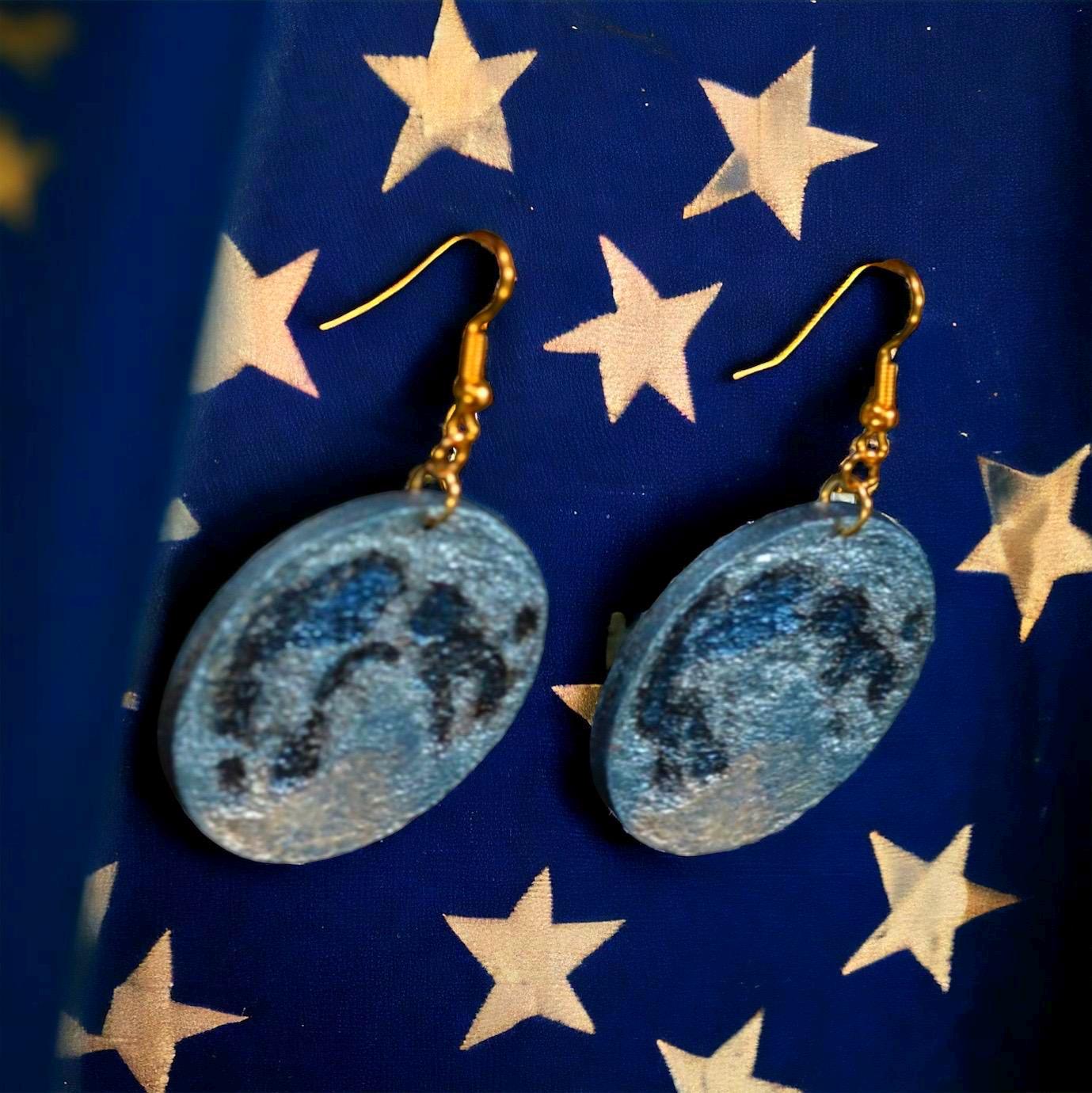 Stunning Wooden ‘Blue Moon’ Dangling Earrings
