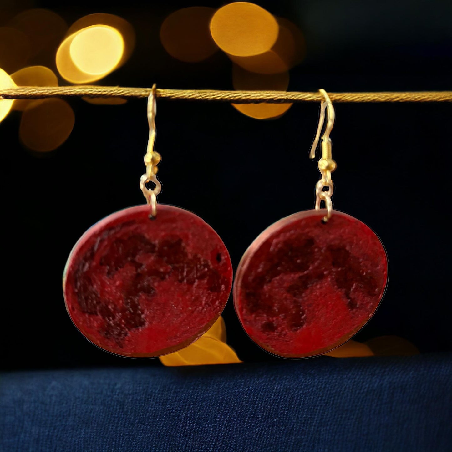 Stunning Wooden ‘Blood Moon’ Dangling Earrings