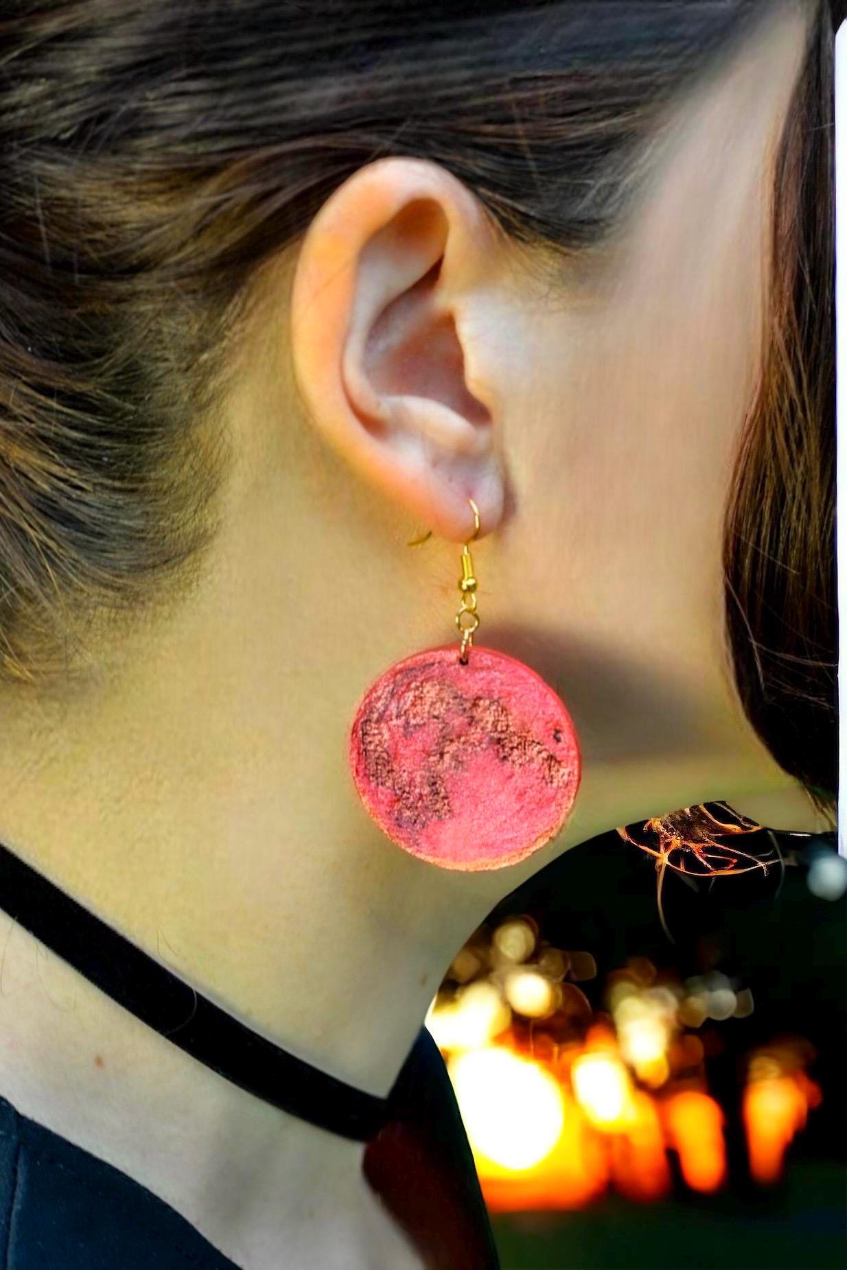 Stunning Wooden ‘Blood Moon’ Dangling Earrings