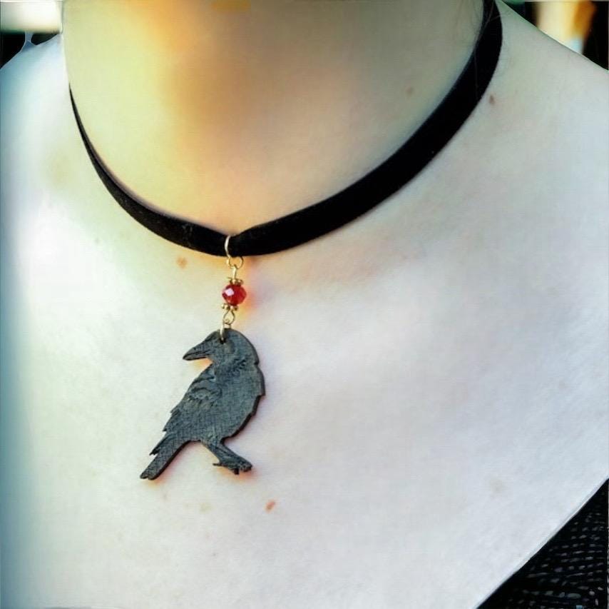 Gothic Raven Earrings: Hand-Painted Wooden Dangly Earrings