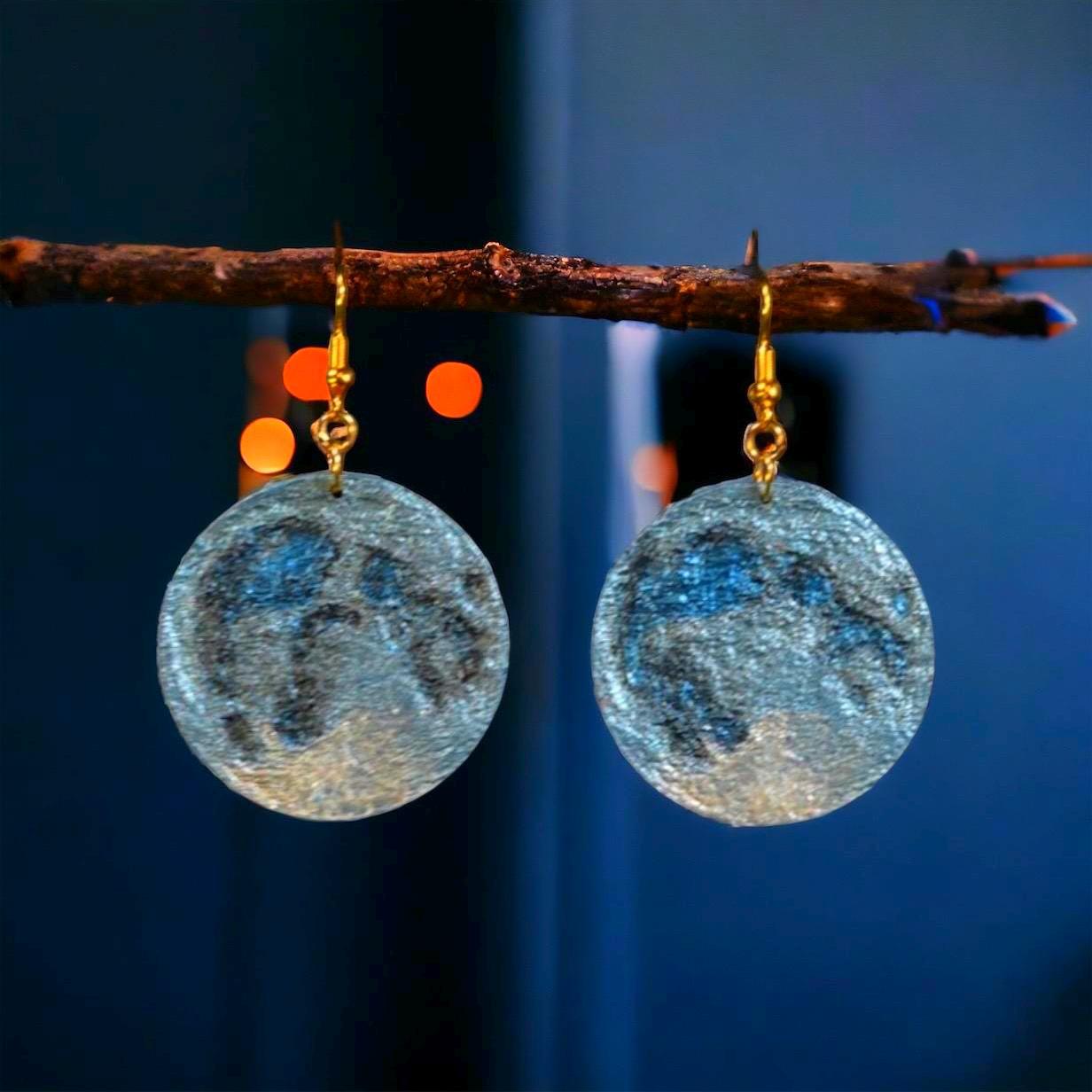 Stunning Wooden ‘Blue Moon’ Dangling Earrings