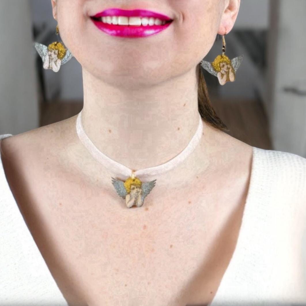 Magical Handmade Shimmering Valentine's Cherub pale pink Velvet Choker