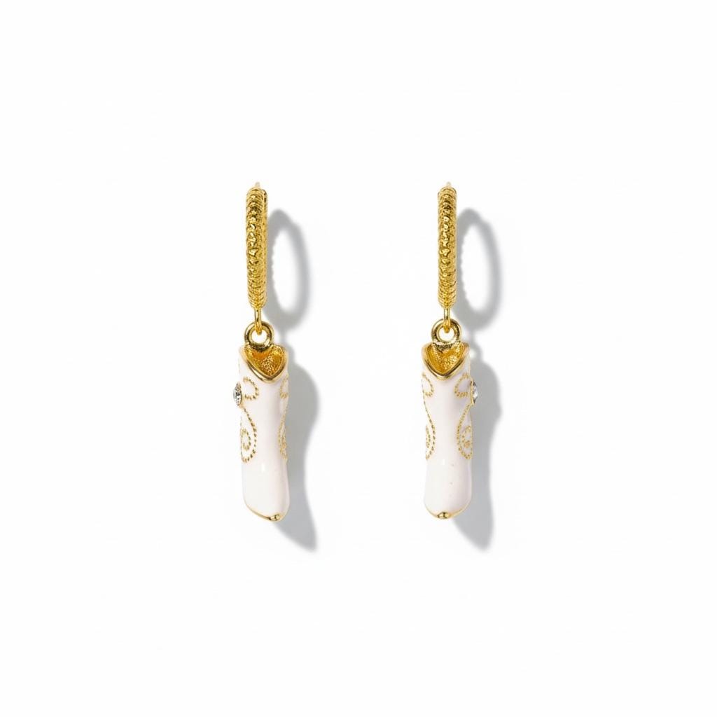 Gold Huggie Earrings: Baby Pink Cowgirl Boot, Crinkled Hoop