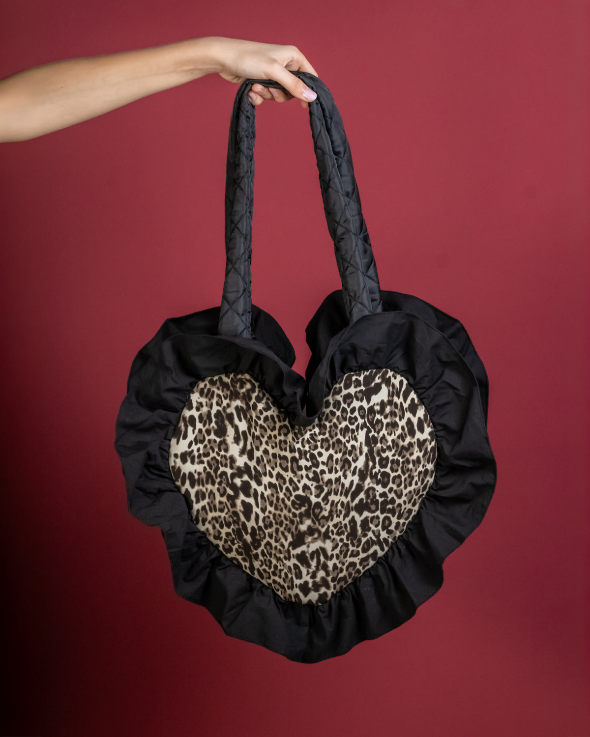 Leopard Ruffle Heart Bag