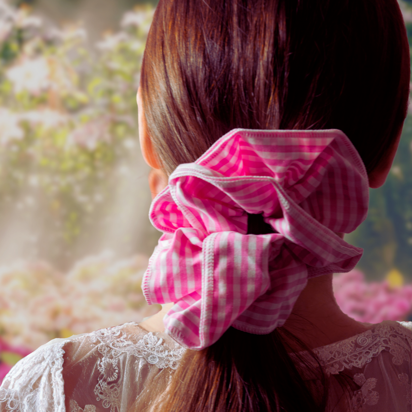 Romantic Pink and White Gingham Layered Gigantic Scrunchie