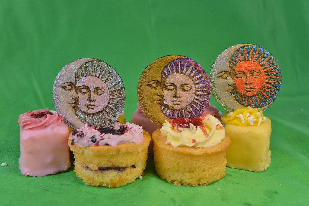 Hand painted Sun and Moon Broaches