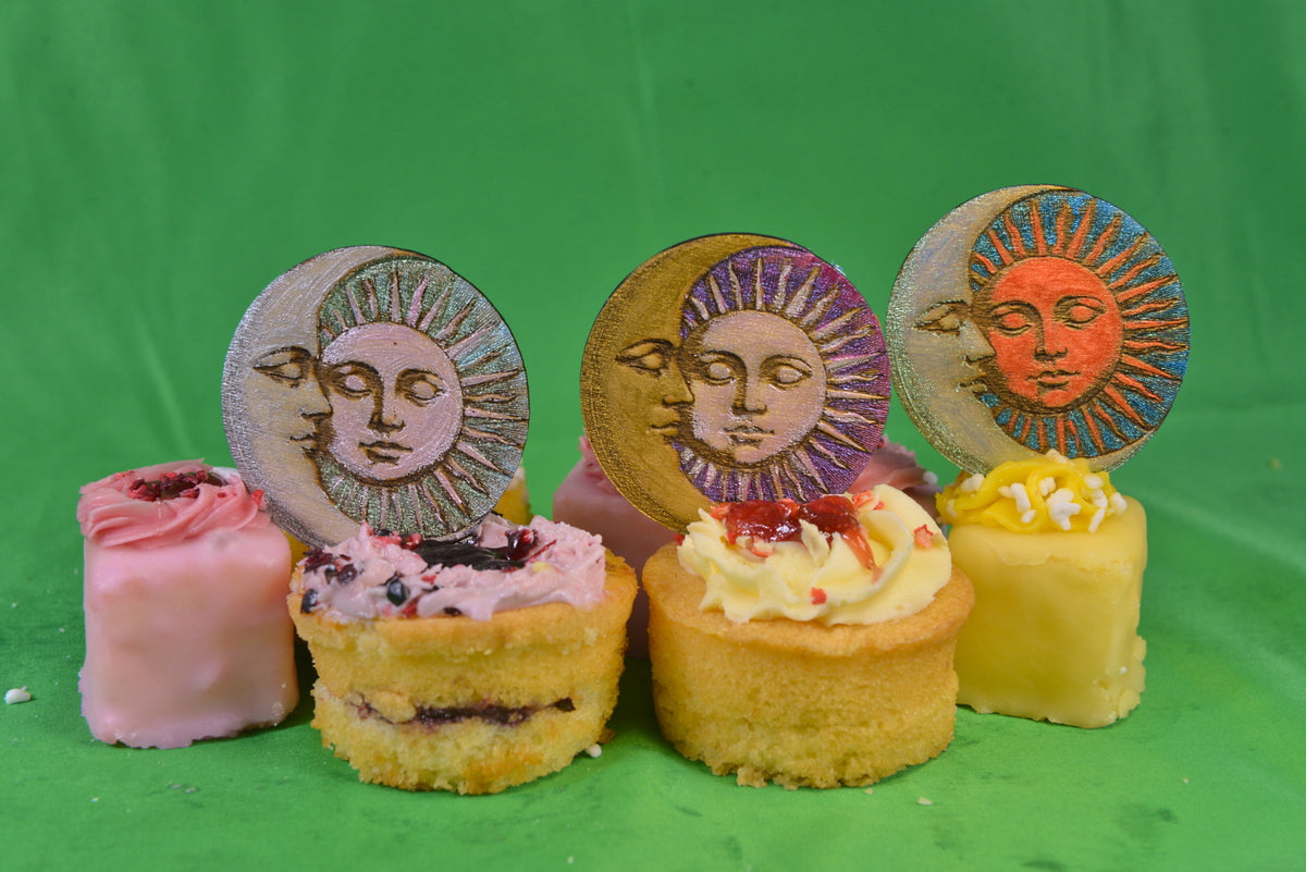 Hand painted Sun and Moon Broaches