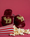 Luxurious Burgundy Slippers With Beaded Camels