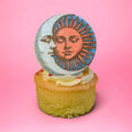 Hand painted Sun and Moon Broaches