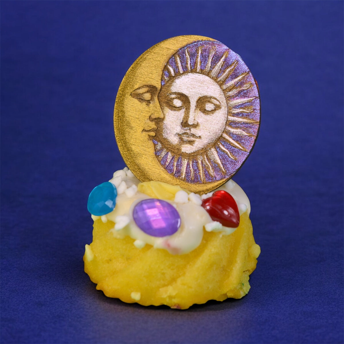 Hand painted Sun and Moon Broaches