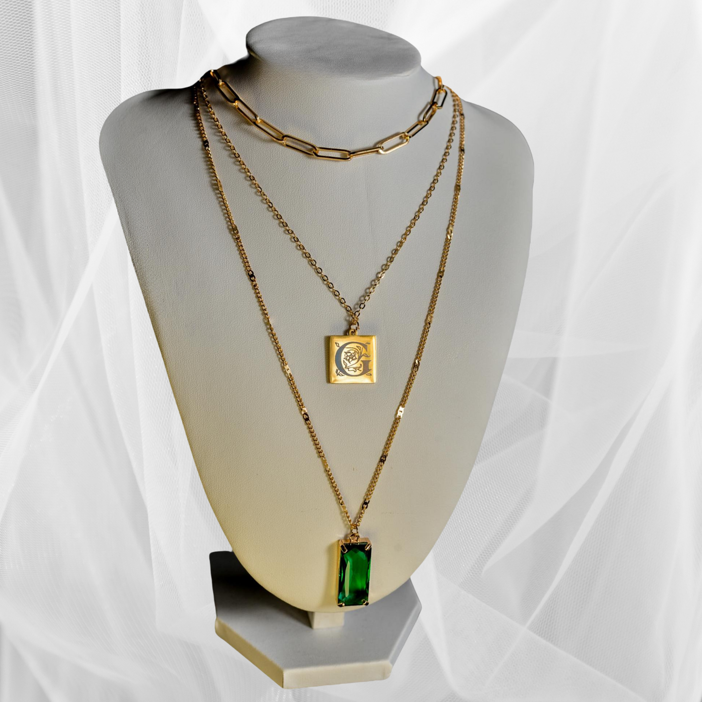 Stunning Gold Layered Necklace With Initial Engraving And Gem