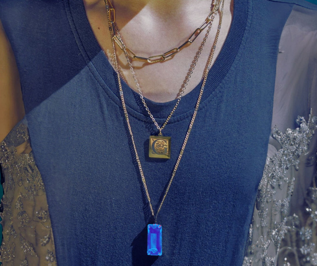 Stunning Gold Layered Necklace With Initial Engraving And Gem