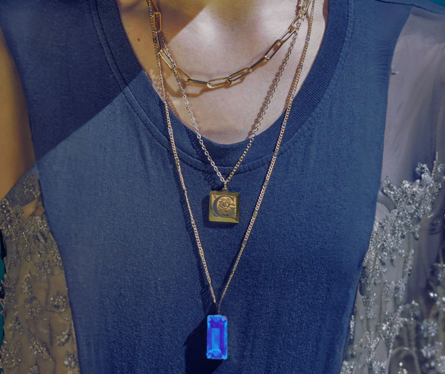 Stunning Gold Layered Necklace With Initial Engraving And Gem