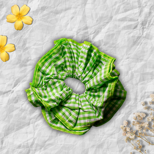 Giant Green and White Gingham Layered XL Scrunchie