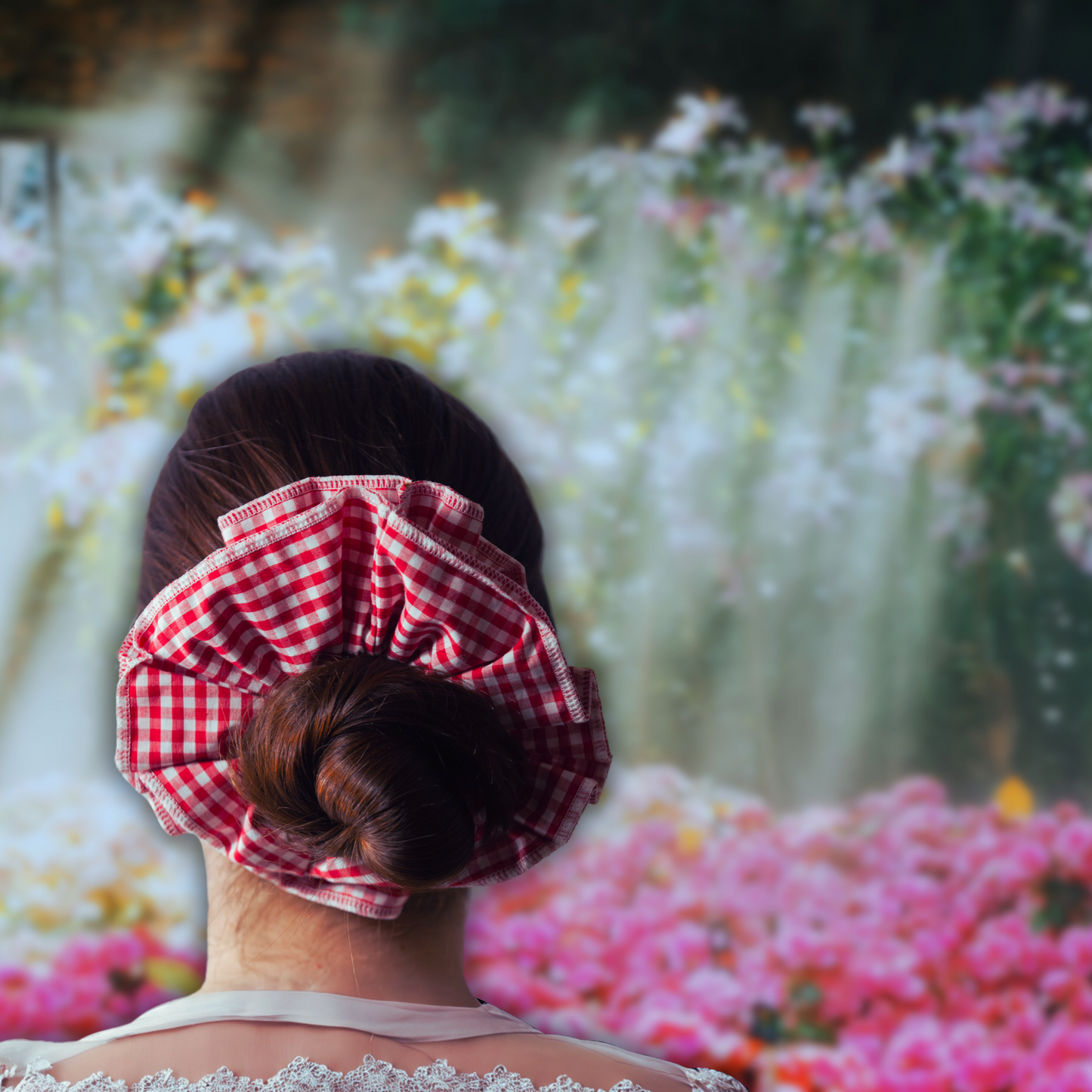 Giant XL Red and White Gingham Layered Scrunchie