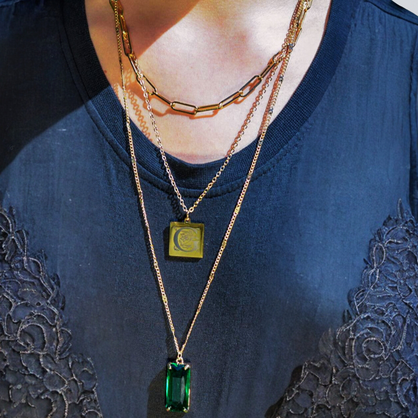 Stunning Gold Layered Necklace With Initial Engraving And Gem