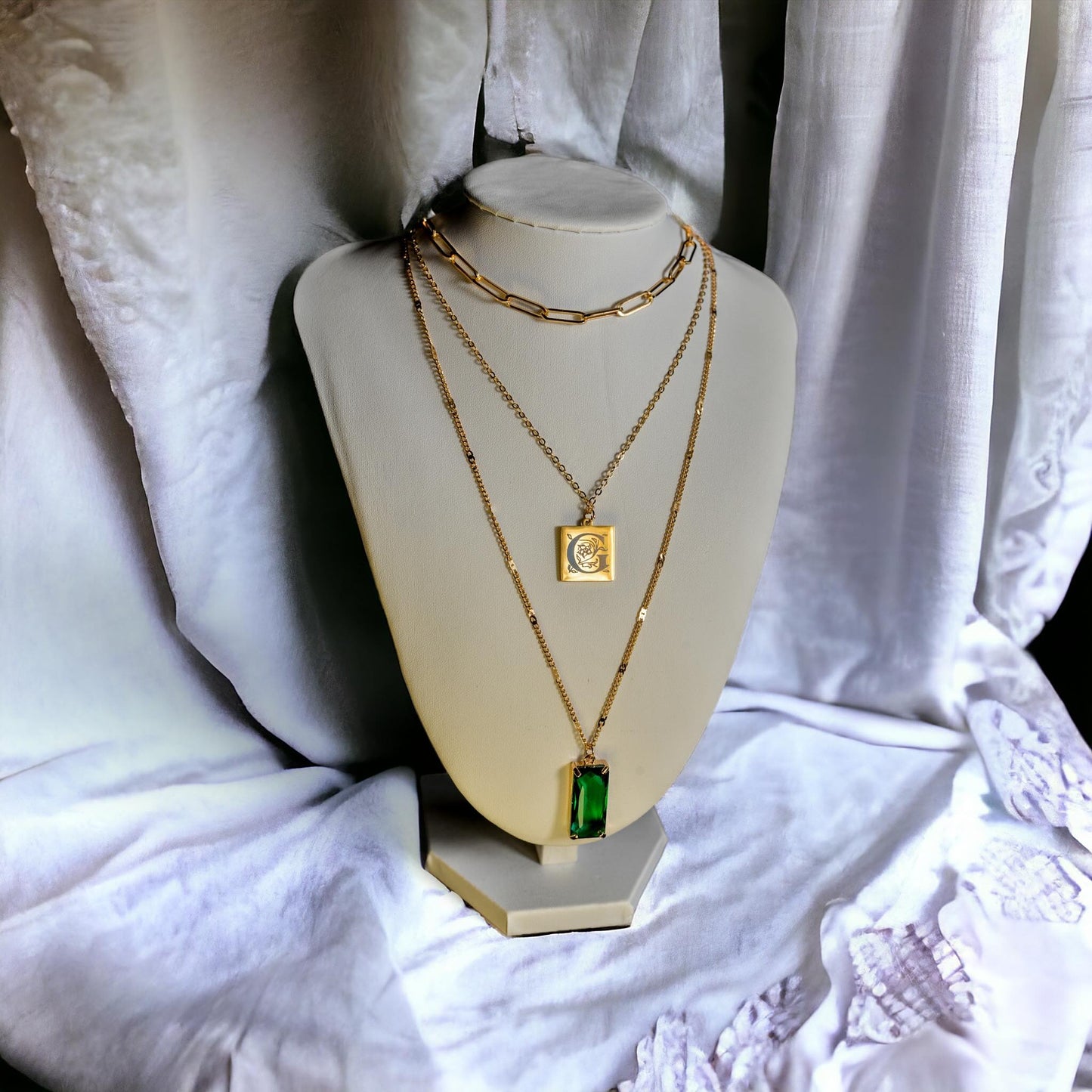 Stunning Gold Layered Necklace With Initial Engraving And Gem