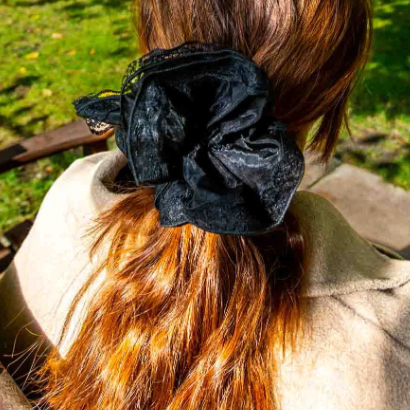 Gorgeous, Romantic Black French Lace XL Scrunchie