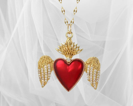 Sacred Heart Red and Gold Chain Necklace