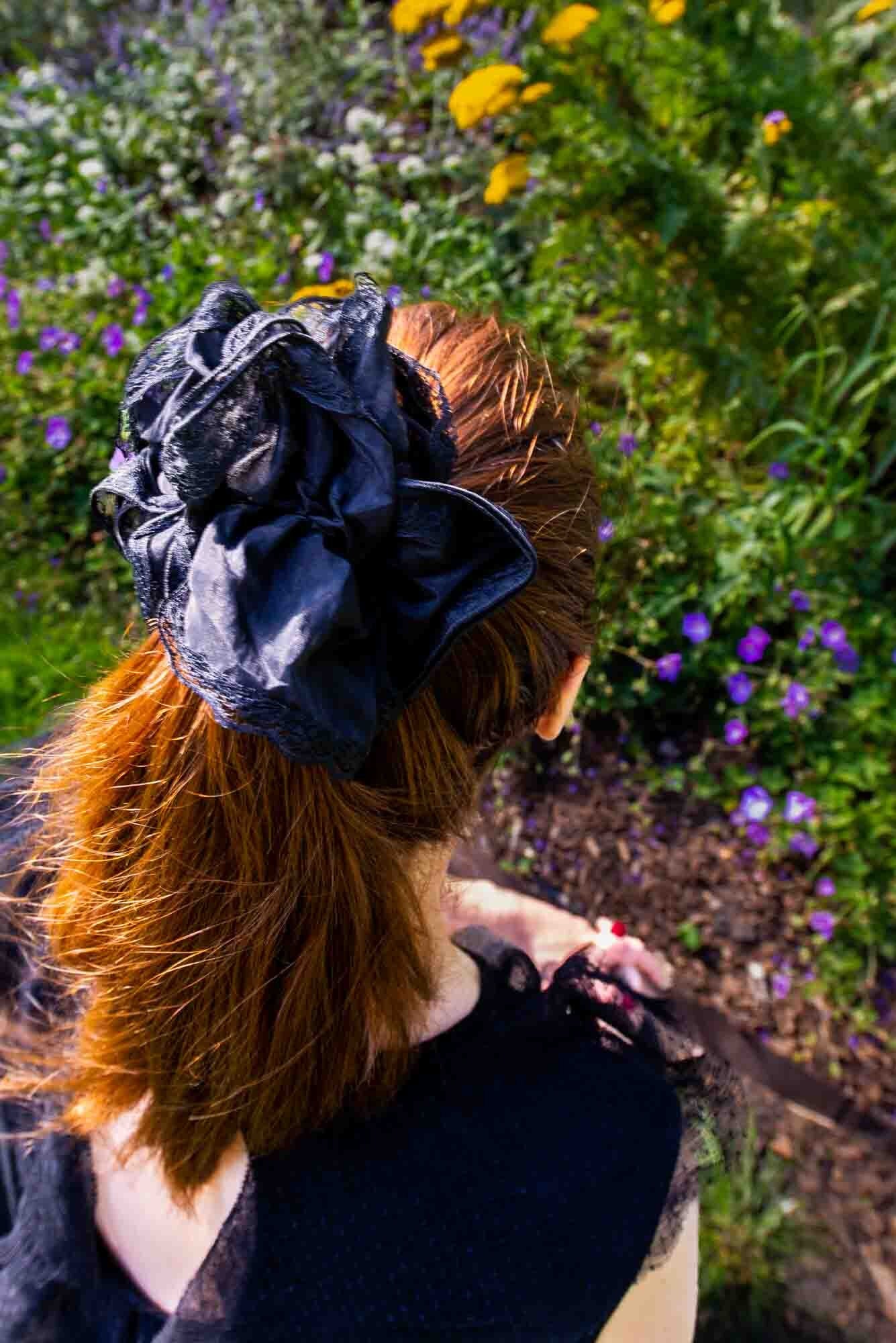 Black French Lace Scrunchie: Glamorous Gothic Hair Tie
