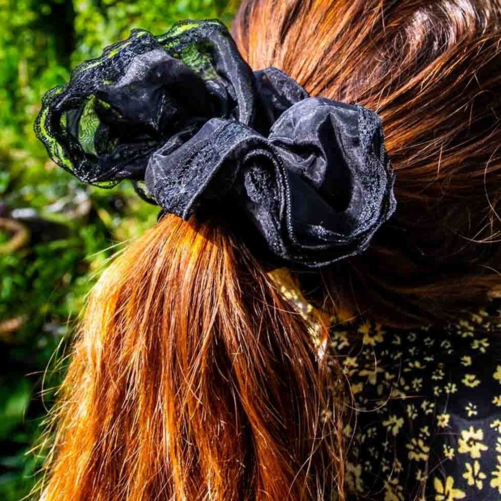 Gorgeous, Romantic Black French Lace XL Scrunchie