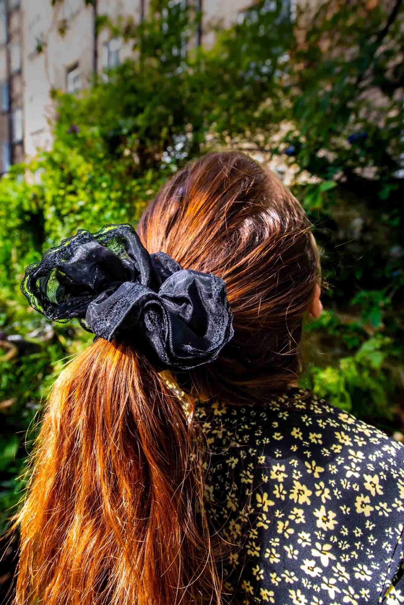 Black French Lace Scrunchie: Glamorous Gothic Hair Tie
