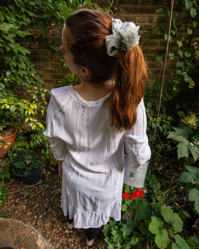 Gorgeous Giant XL Blck and White Gingham Scrunchie with Lace Trim