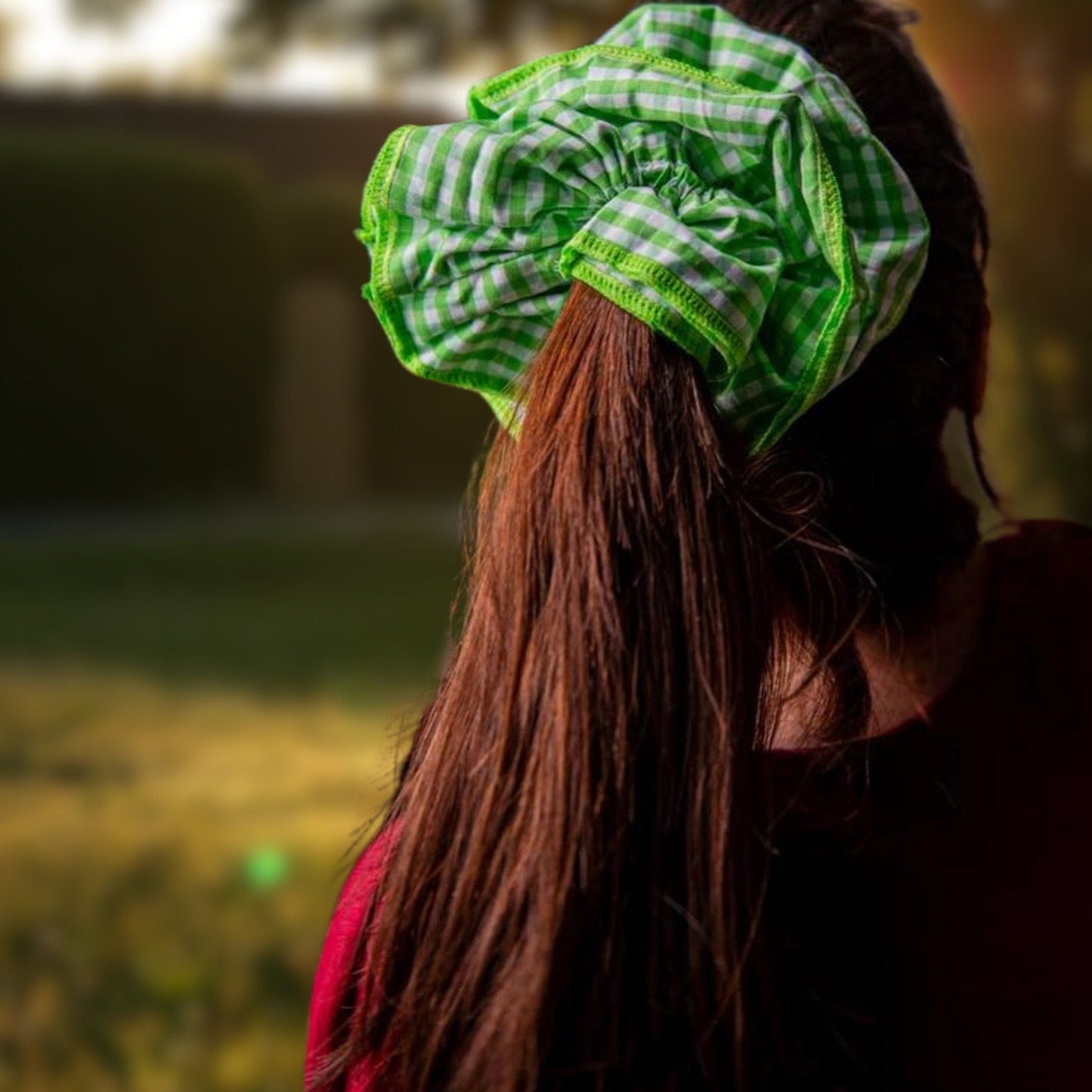 Giant Green and White Gingham Layered XL Scrunchie