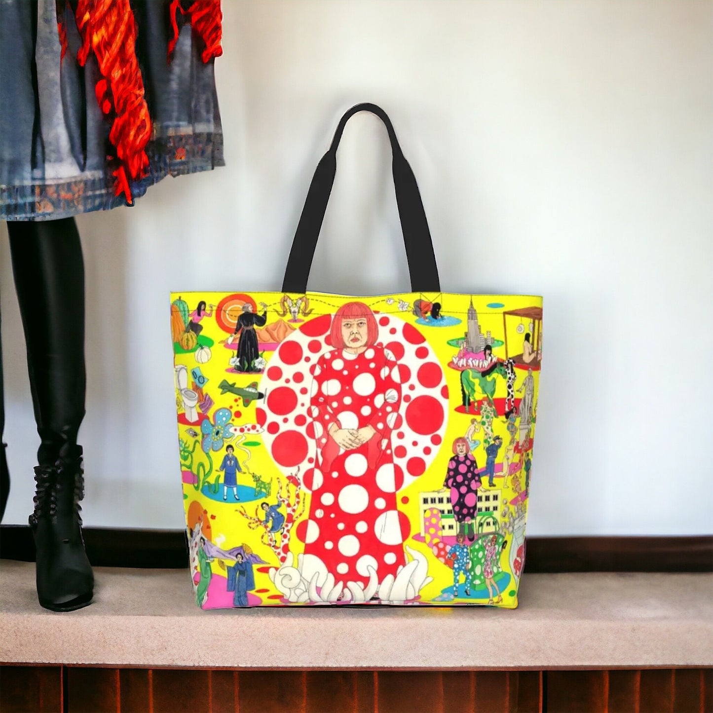 Large Arty Yellow ‘Kusama’ Shoulder Bag With Unique Pattern