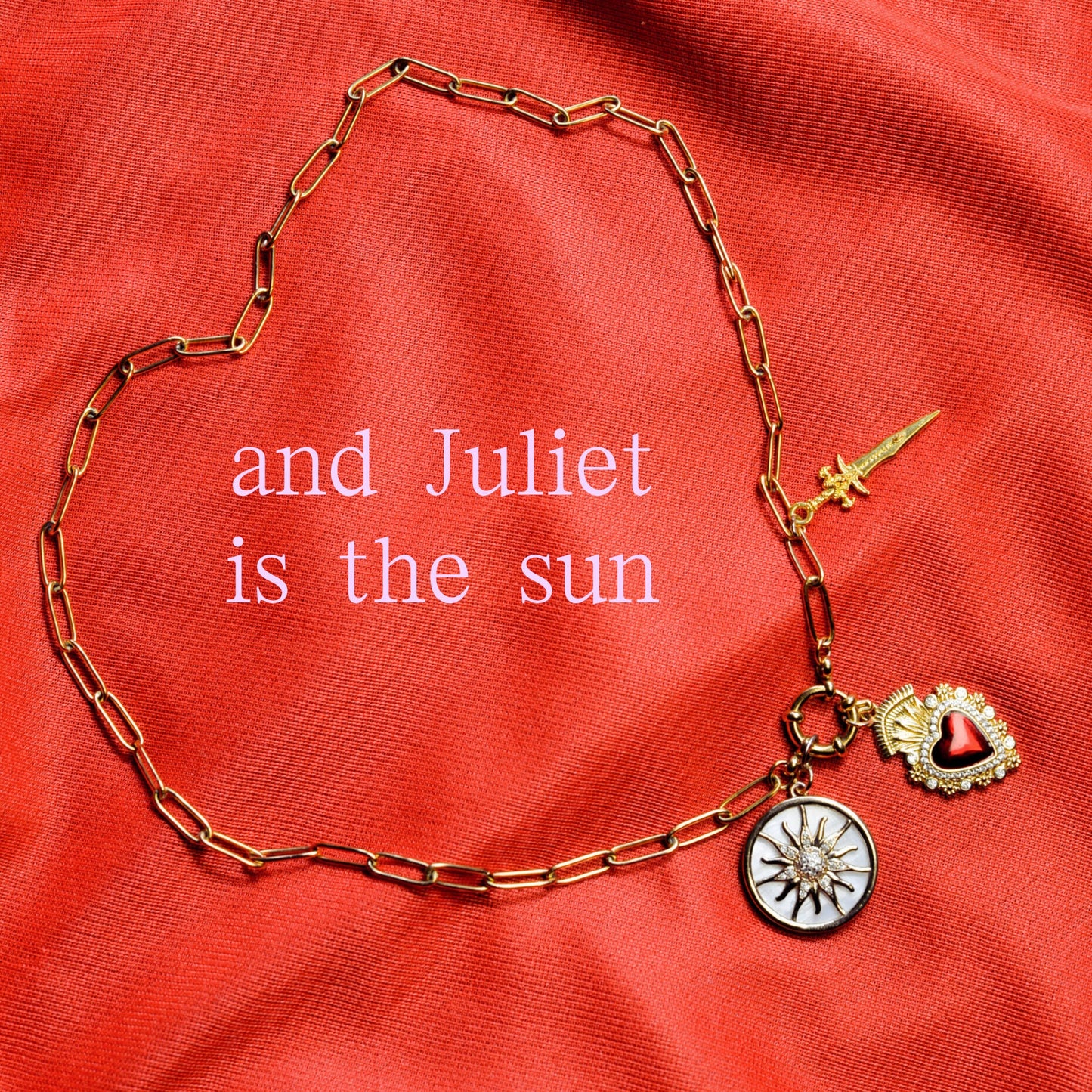 Romeo & Juliet Charm Necklace: Sacred Heart, Sun, Dagger