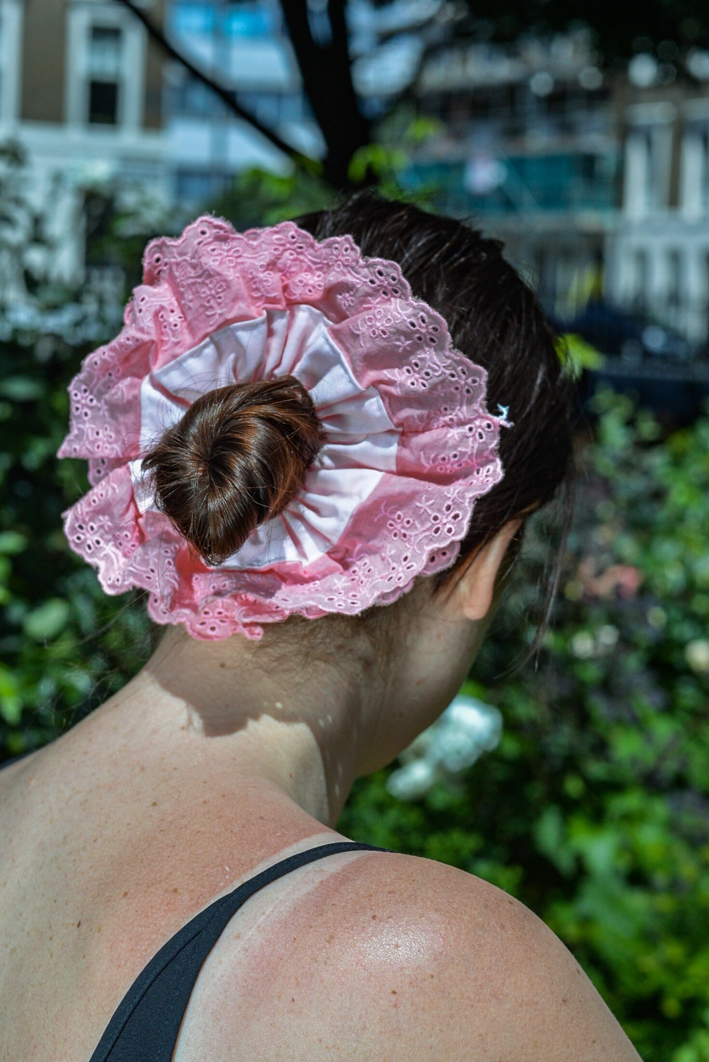 XL Pink Lace Scrunchie: Rose Quartz Cotton Hair Tie