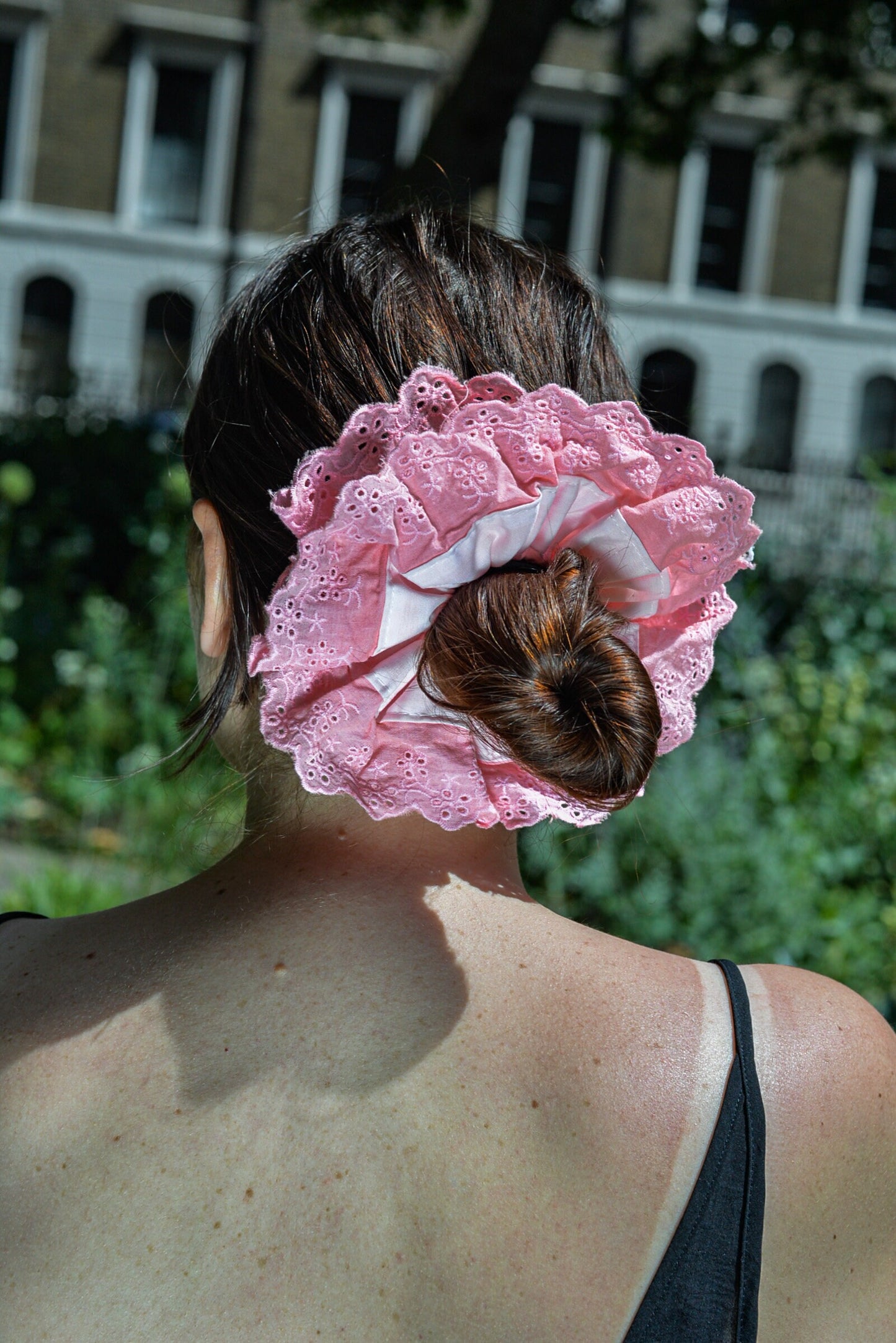XL Pink Lace Scrunchie: Rose Quartz Cotton Hair Tie