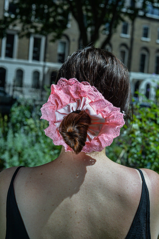 XL Pink Lace Scrunchie: Rose Quartz Cotton Hair Tie