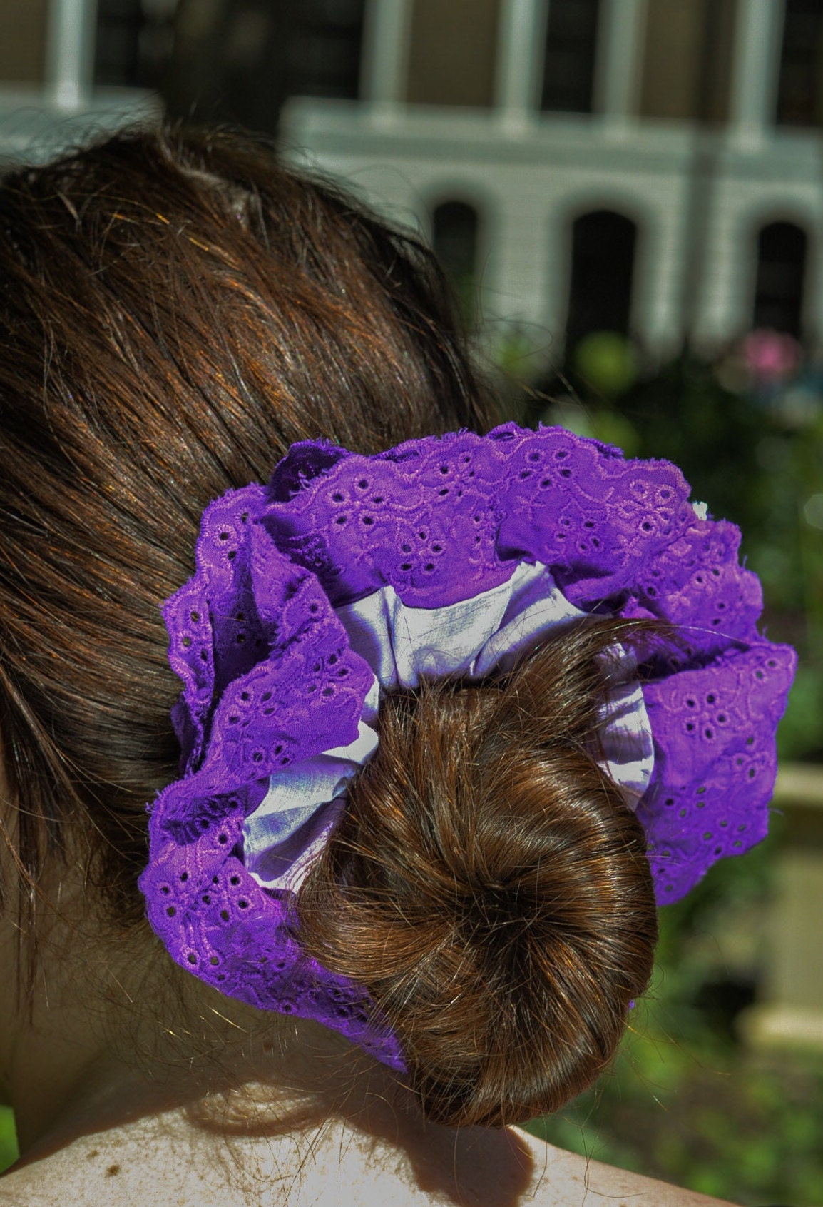 Amethyst Purple French Lace Scrunchie - XL Cotton Hair Tie