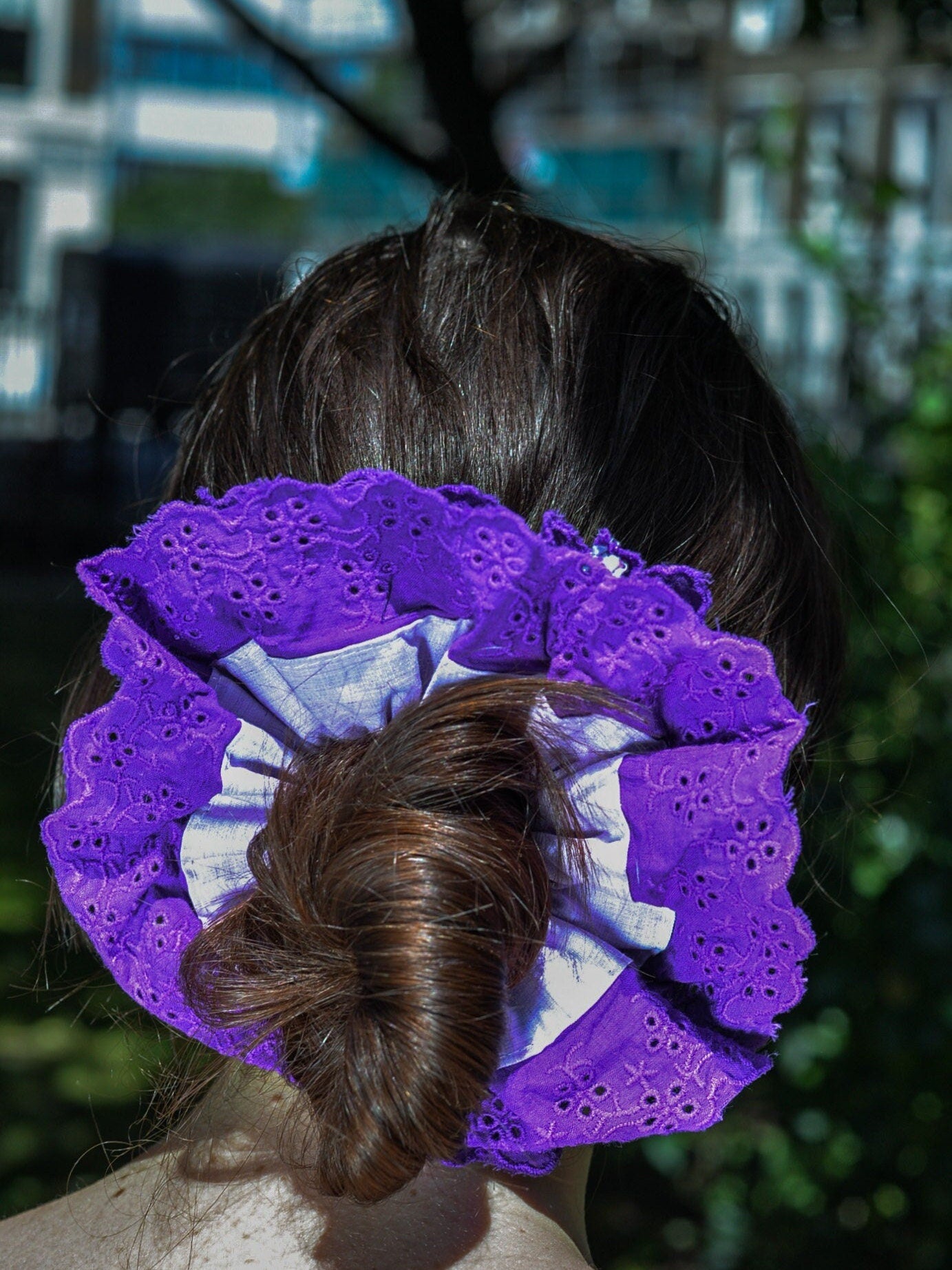 Amethyst Purple French Lace Scrunchie - XL Cotton Hair Tie