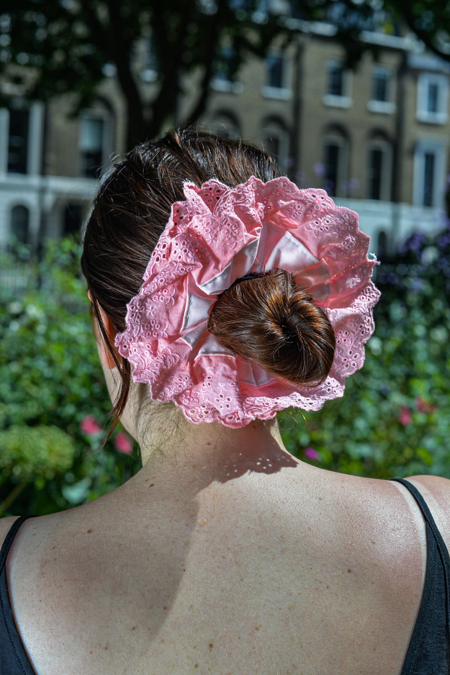 XL Pink Lace Scrunchie: Rose Quartz Cotton Hair Tie