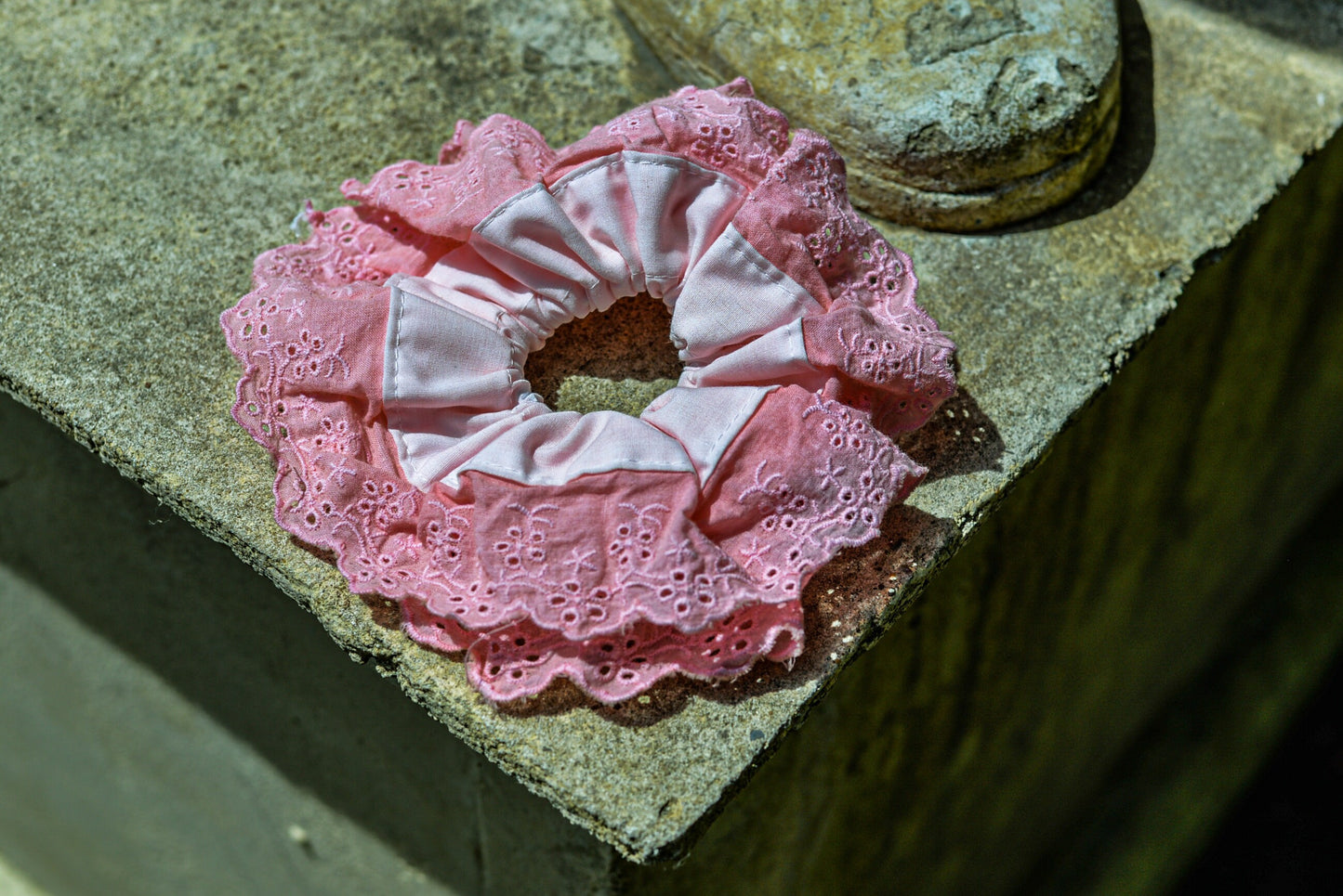 XL Pink Lace Scrunchie: Rose Quartz Cotton Hair Tie
