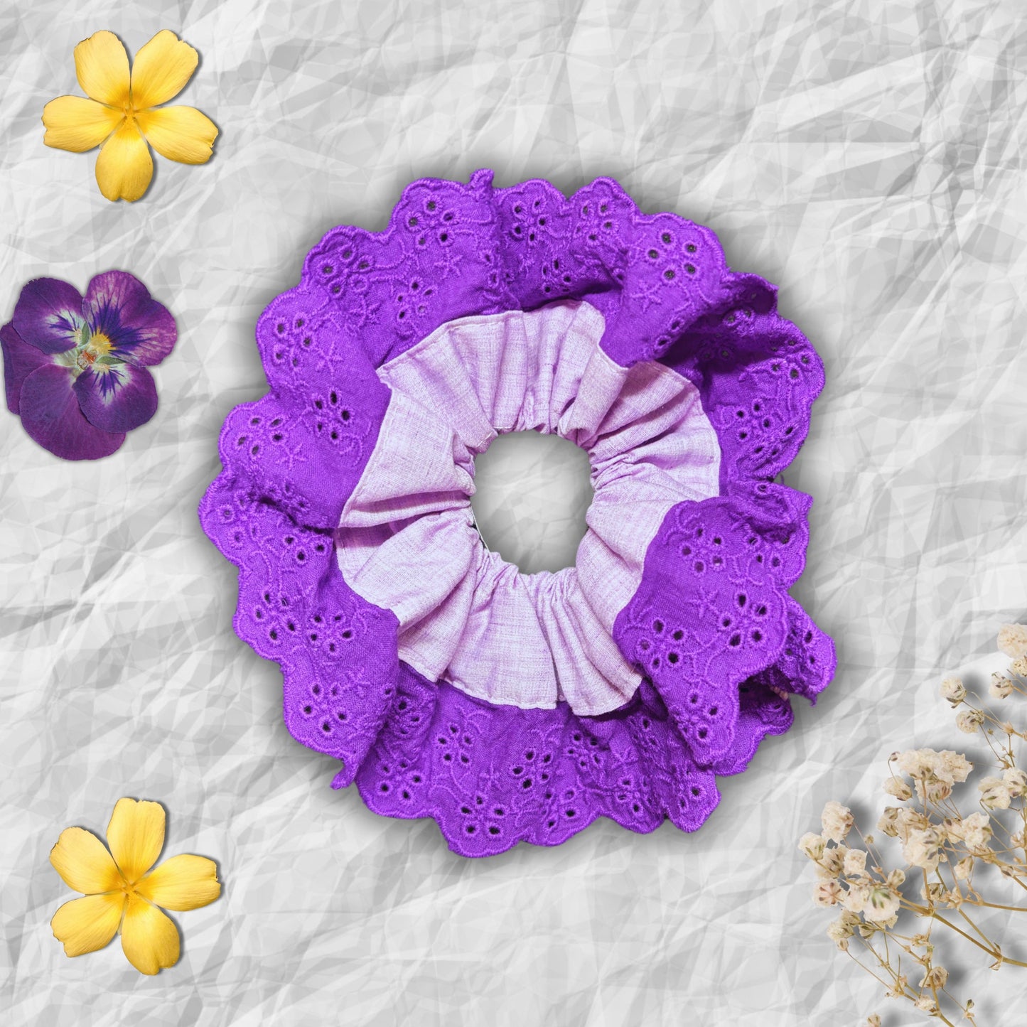 Amethyst Purple French Lace Scrunchie - XL Cotton Hair Tie