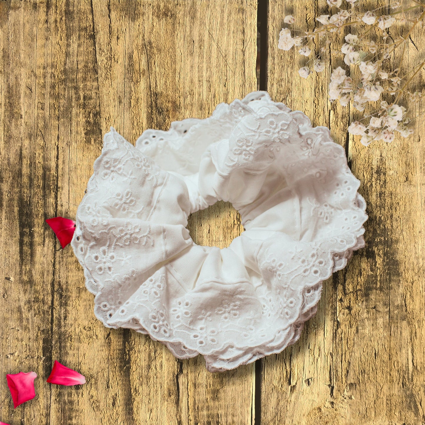 White Lace Scrunchie: Jumbo Cotton Hair-Tie