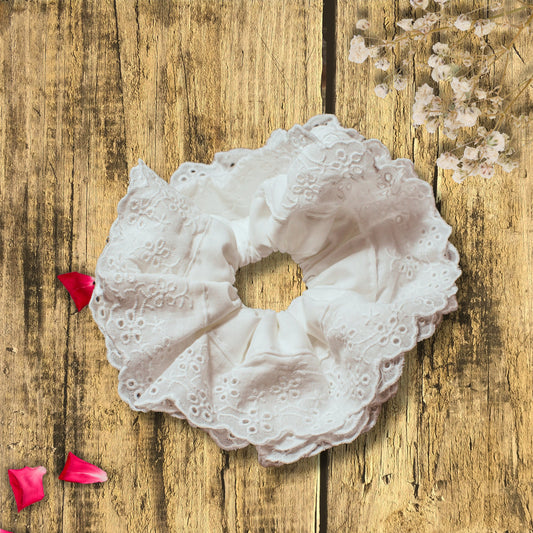 White Lace Scrunchie: Jumbo Cotton Hair-Tie