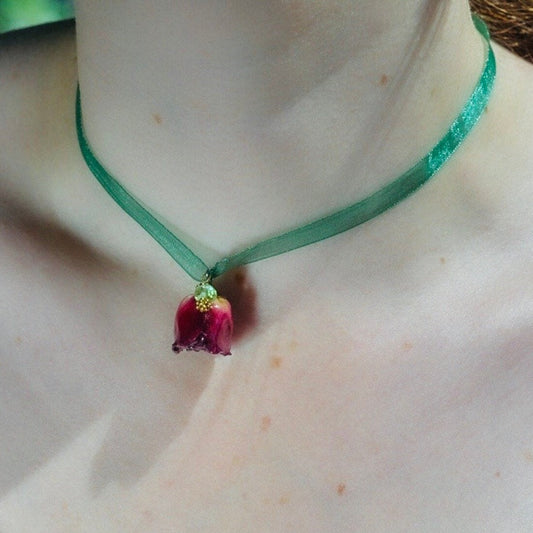 Enchanting 'Rose-Red' Ribbon Choker