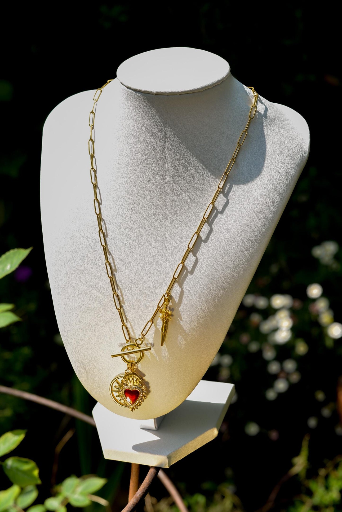 Romeo & Juliet Charm Necklace: Sacred Heart, Sun, Dagger