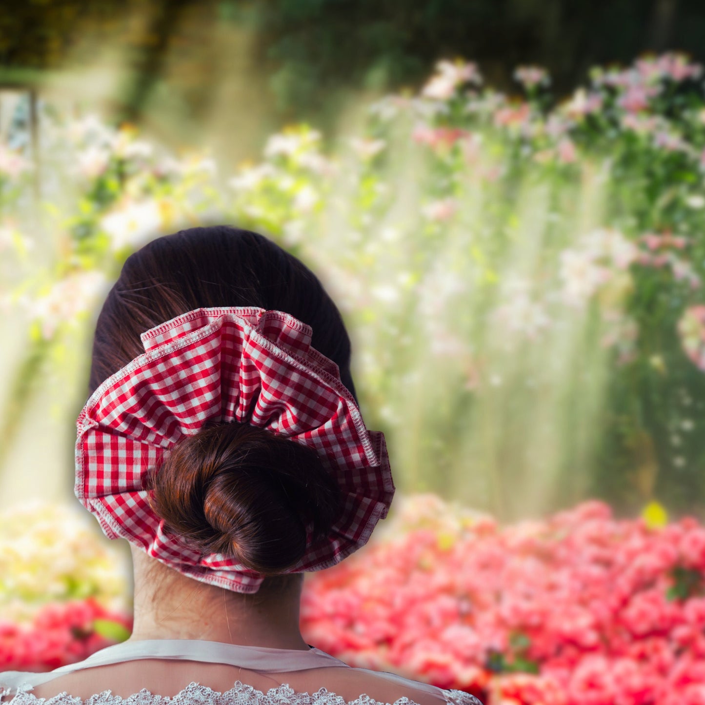 Giant XL Red and White Gingham Layered Scrunchie