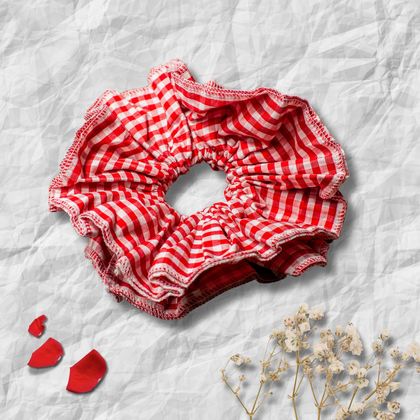 Giant XL Red and White Gingham Layered Scrunchie