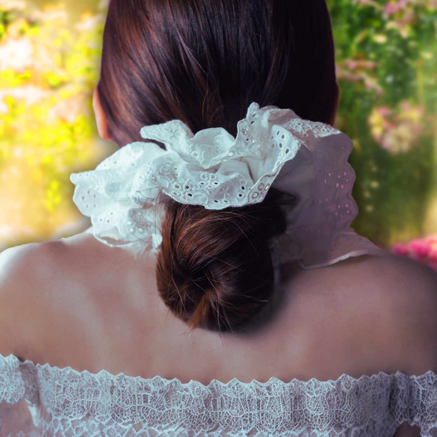 White Lace Scrunchie: Jumbo Cotton Hair-Tie